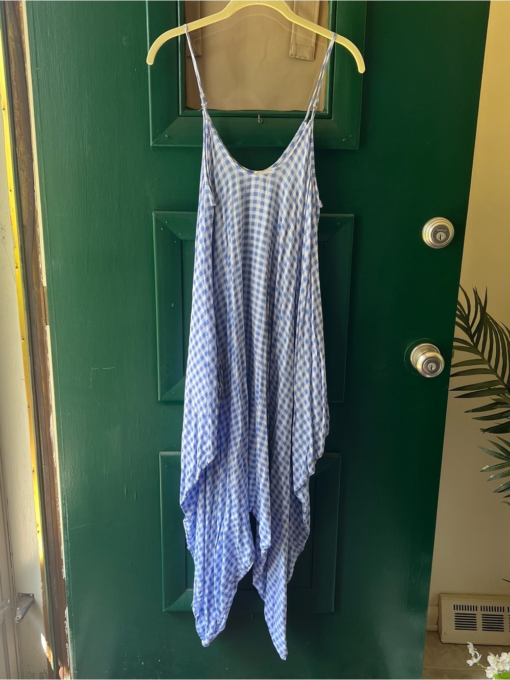 Love in Blue Gingham Spaghetti Strap Dress romper